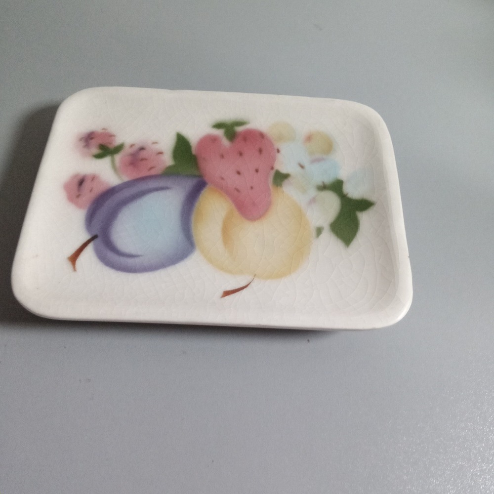 Vintage Cardinal China Fruit Floral Ceramic Trinket Dish Crackle Glaze White